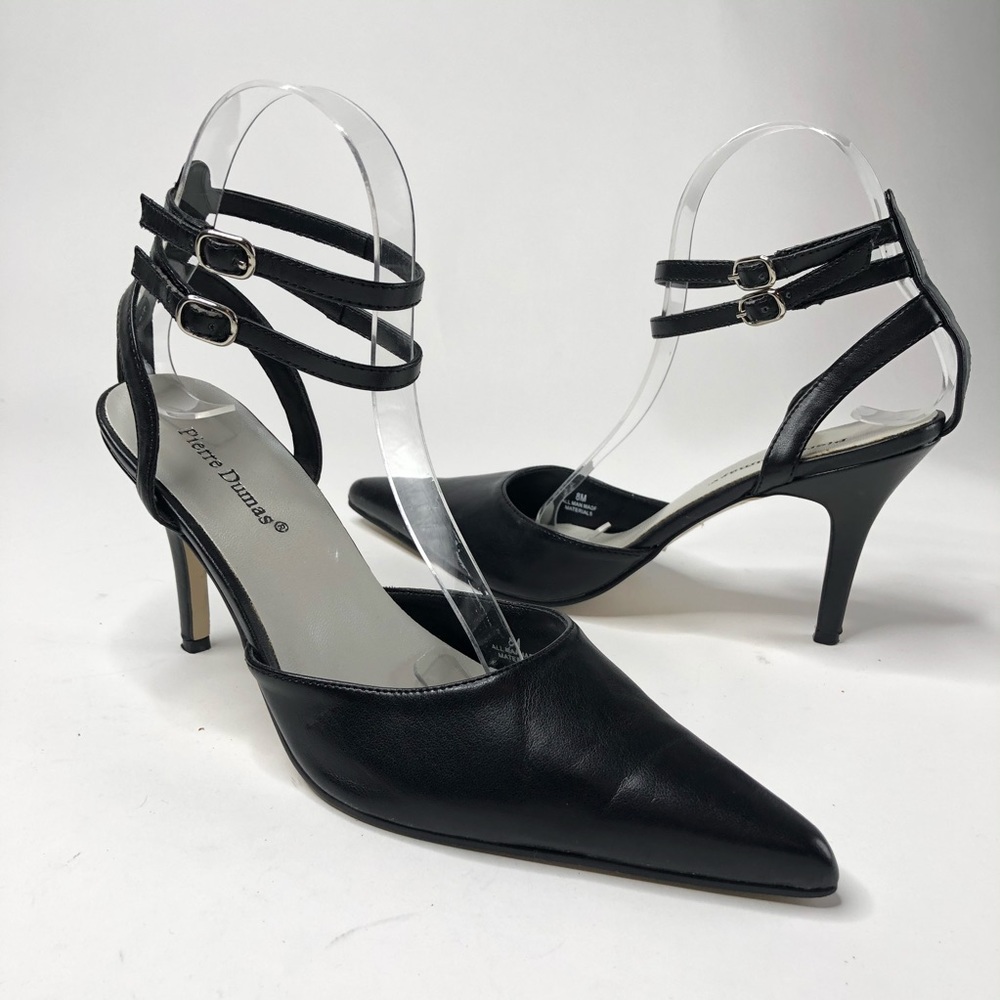 Pierre Dumas Black Pointy Toe Ankle Strappy Heels